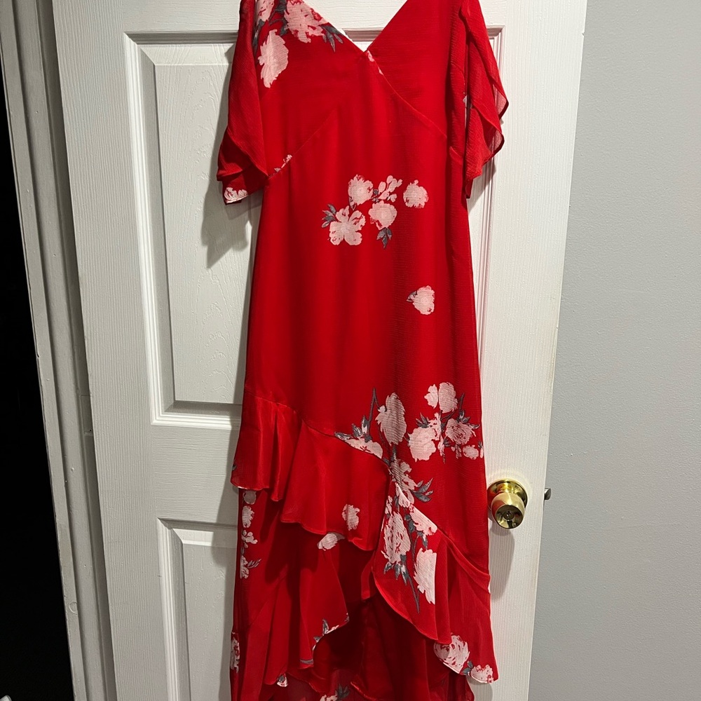 Lulu's Red Floral High Low Dress
